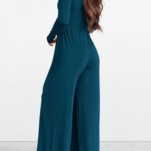 Teal Long Sleeve Wide Leg Jumpsuit NWT - Picture 4 of 7